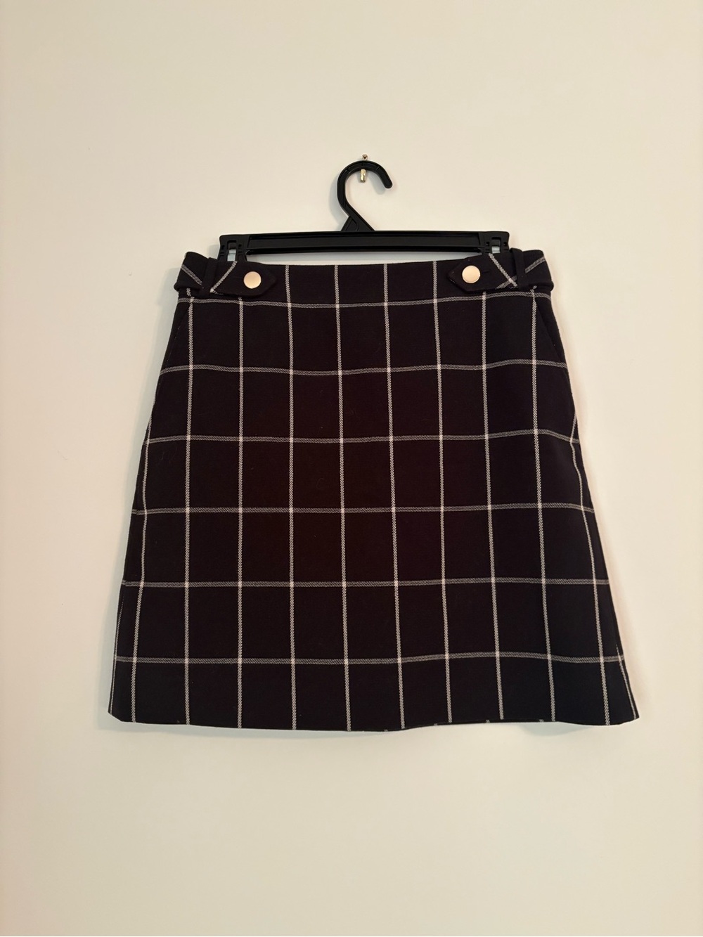LOFT Black Mini Skirt with White Windowpane Check
